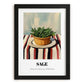 Sage – on Striped Tablecloth, Fresh Herbs Painting, in sleek black frame