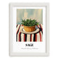 Sage – on Striped Tablecloth, Fresh Herbs Painting, placed in minimal white frame