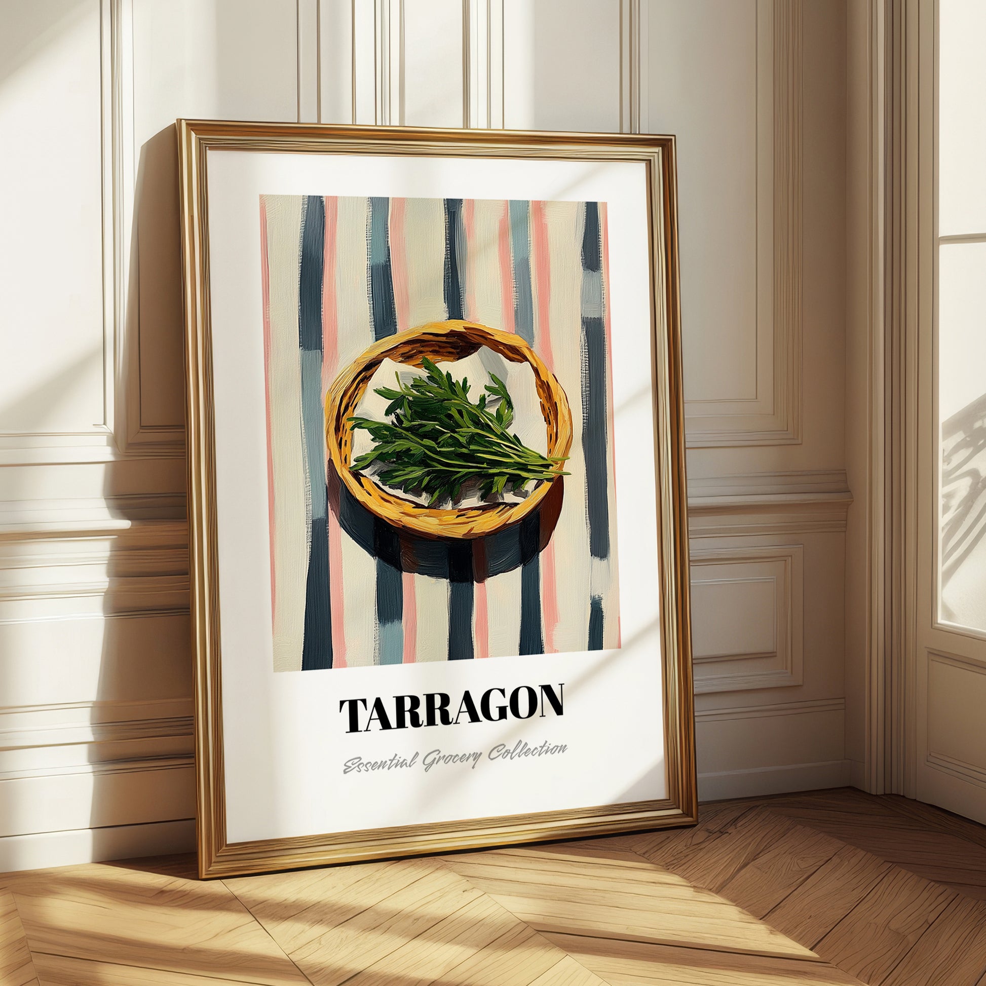 Tarragon – on Striped Tablecloth, Fresh Herbs Poster