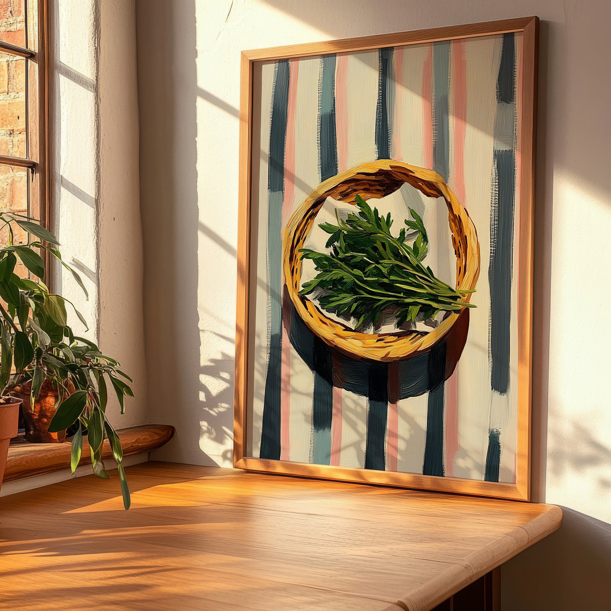 Tarragon – on Striped Tablecloth, Fresh Herbs Poster, clean layout with no caption