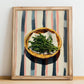 Tarragon – on Striped Tablecloth, Fresh Herbs Poster, no-text version framed in wood