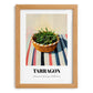 Tarragon – on Striped Tablecloth, Fresh Herbs Still Life, set in oak frame