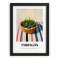 Tarragon – on Striped Tablecloth, Fresh Herbs Still Life, in sleek black frame