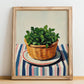 Marjoram – on Striped Tablecloth, Fresh Herbs Poster, no-text version framed in wood