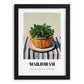 Marjoram – on Striped Tablecloth, Fresh Herbs Poster, in sleek black frame