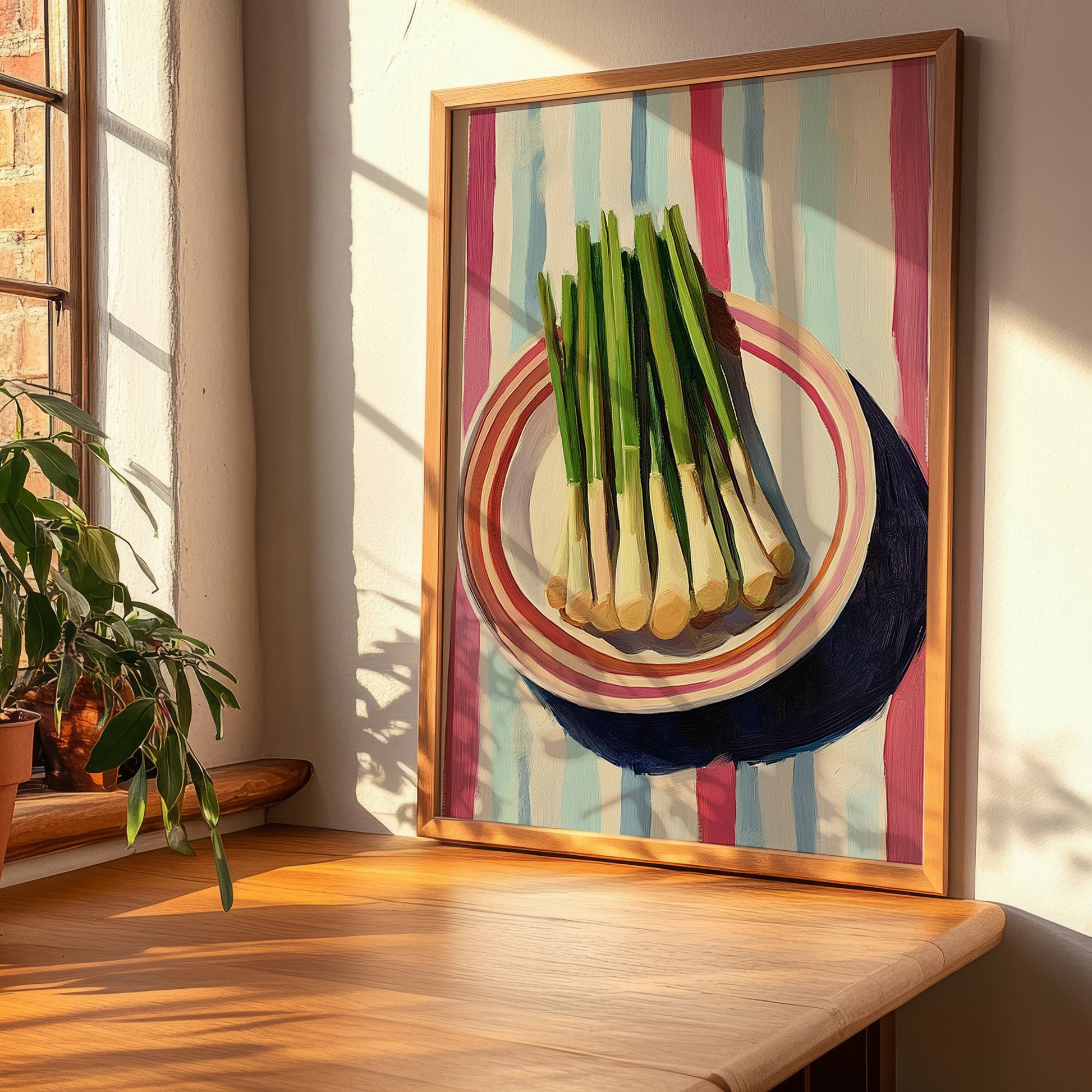Lemongrass – on Striped Tablecloth, Fresh Herbs Wall Painting, clean layout with no caption