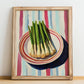 Lemongrass – on Striped Tablecloth, Fresh Herbs Wall Painting, no-text version framed in wood