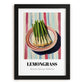 Lemongrass – on Striped Tablecloth, Fresh Herbs Wall Painting, in sleek black frame