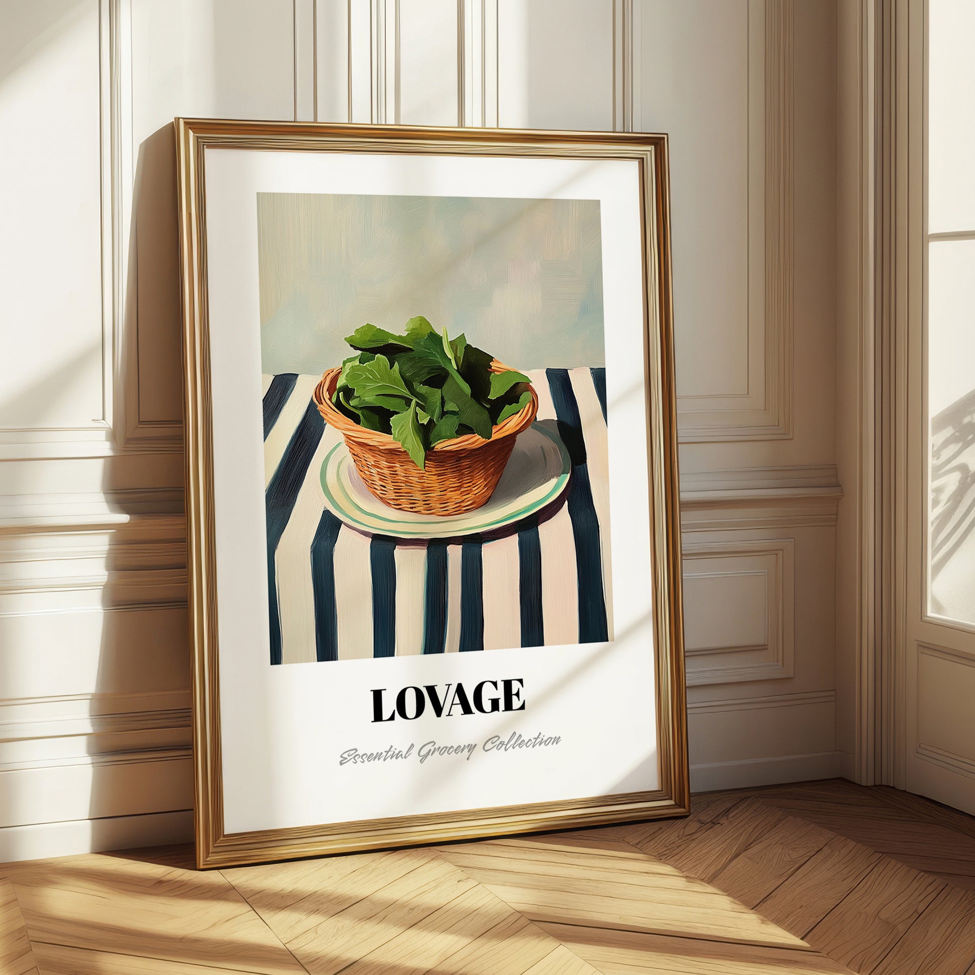 Lovage – on Striped Tablecloth, Fresh Herbs Illustration