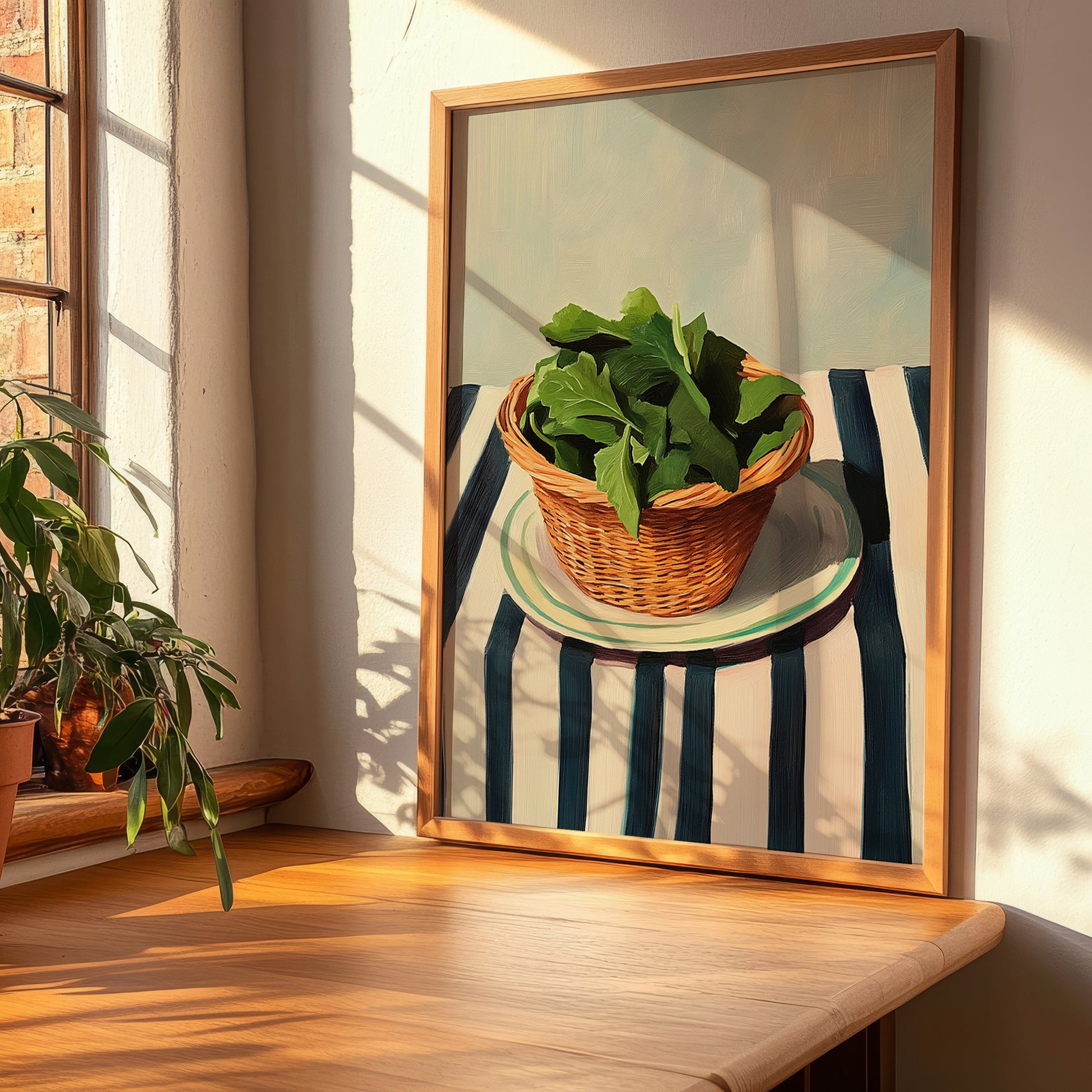 Lovage – on Striped Tablecloth, Fresh Herbs Illustration, clean layout with no caption