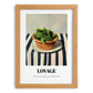 Lovage – on Striped Tablecloth, Fresh Herbs Illustration, set in oak frame