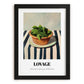 Lovage – on Striped Tablecloth, Fresh Herbs Illustration, in sleek black frame