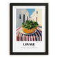 Lovage – White village Street Café Scene, Fresh Herbs Painting, in sleek black frame
