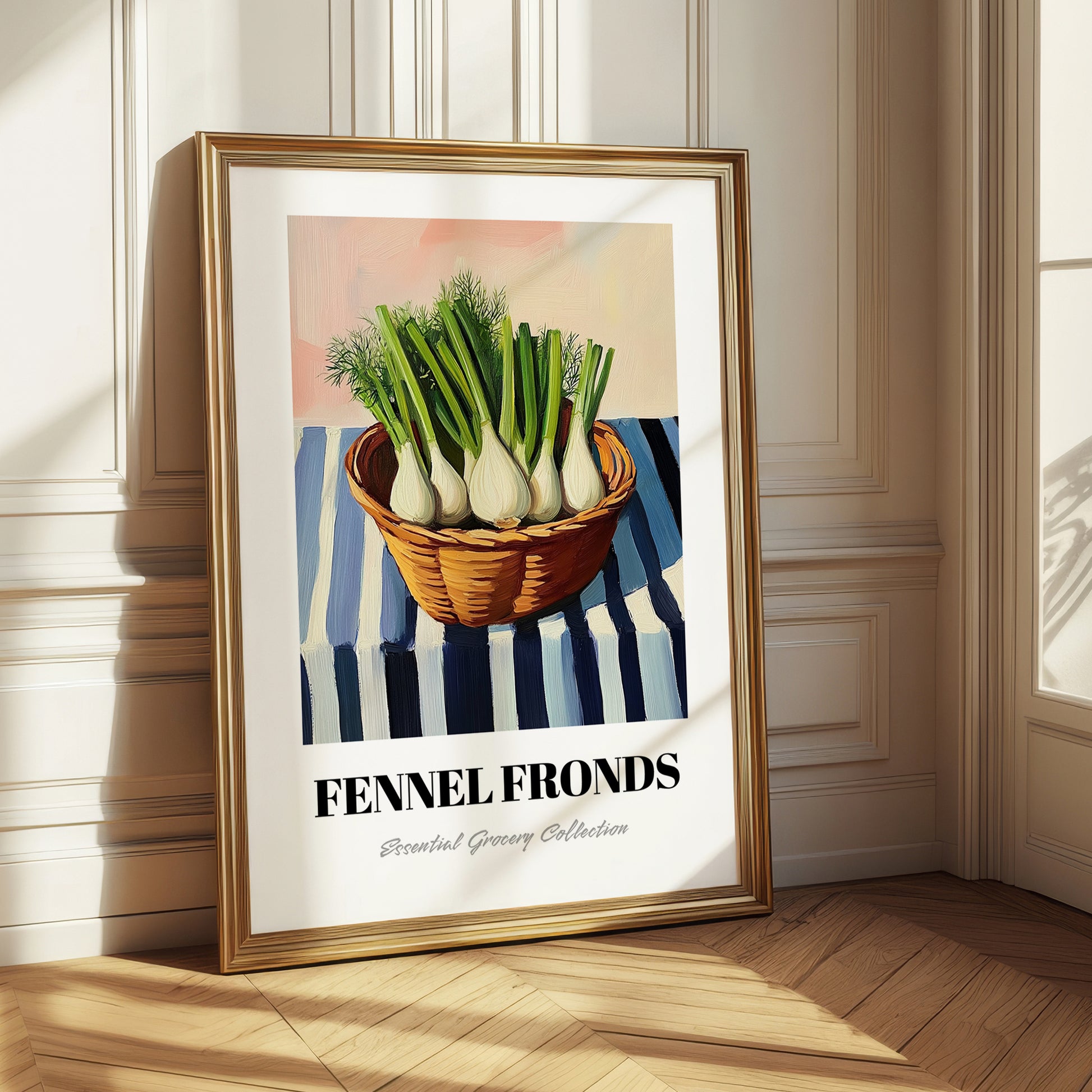 Fennel Fronds – on Striped Tablecloth, Fresh Herbs Still Life