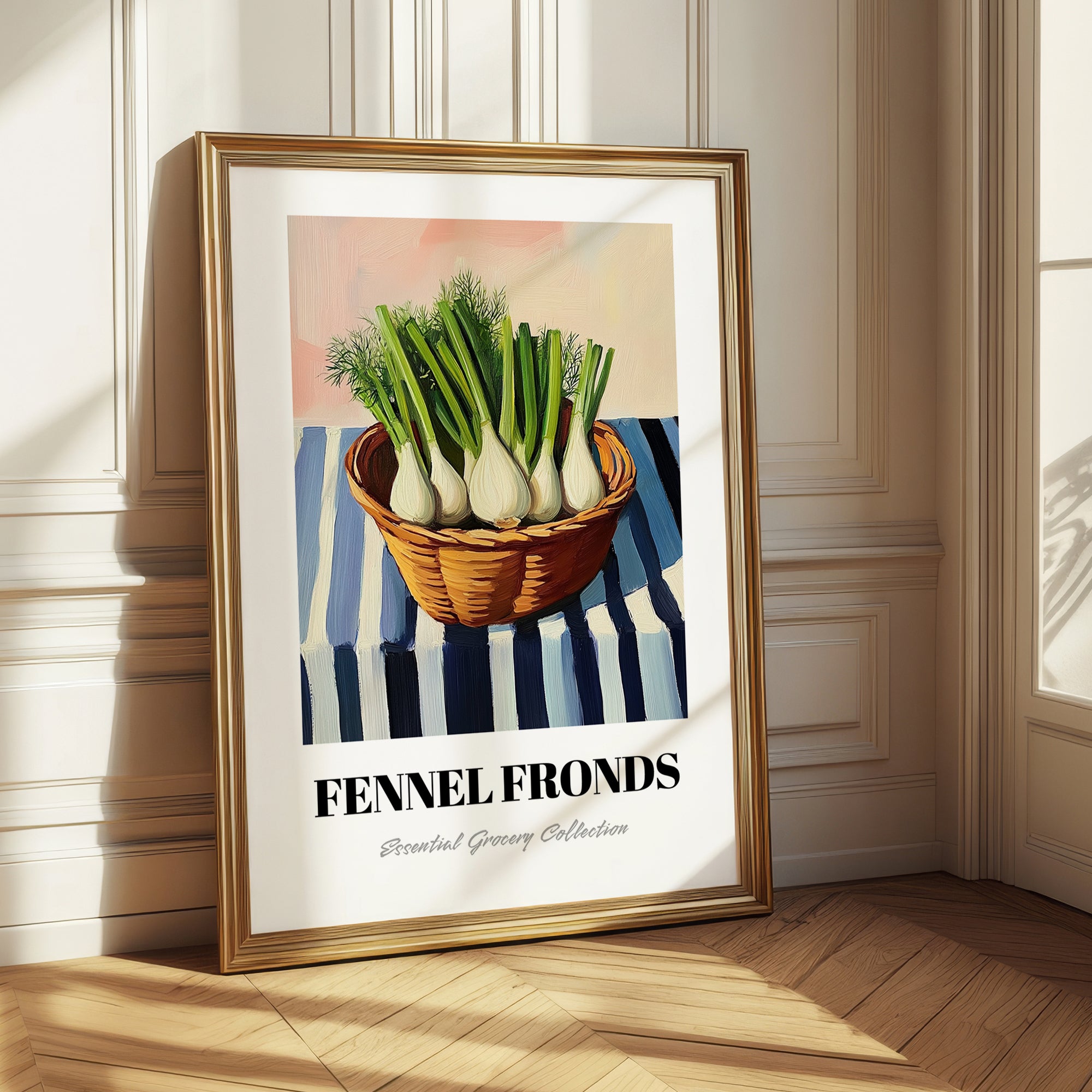 Fennel Fronds – on Striped Tablecloth, Fresh Herbs Still Life