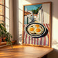 Fried Eggs – White village Urban Café Scene, American Food Poster, clean layout with no caption