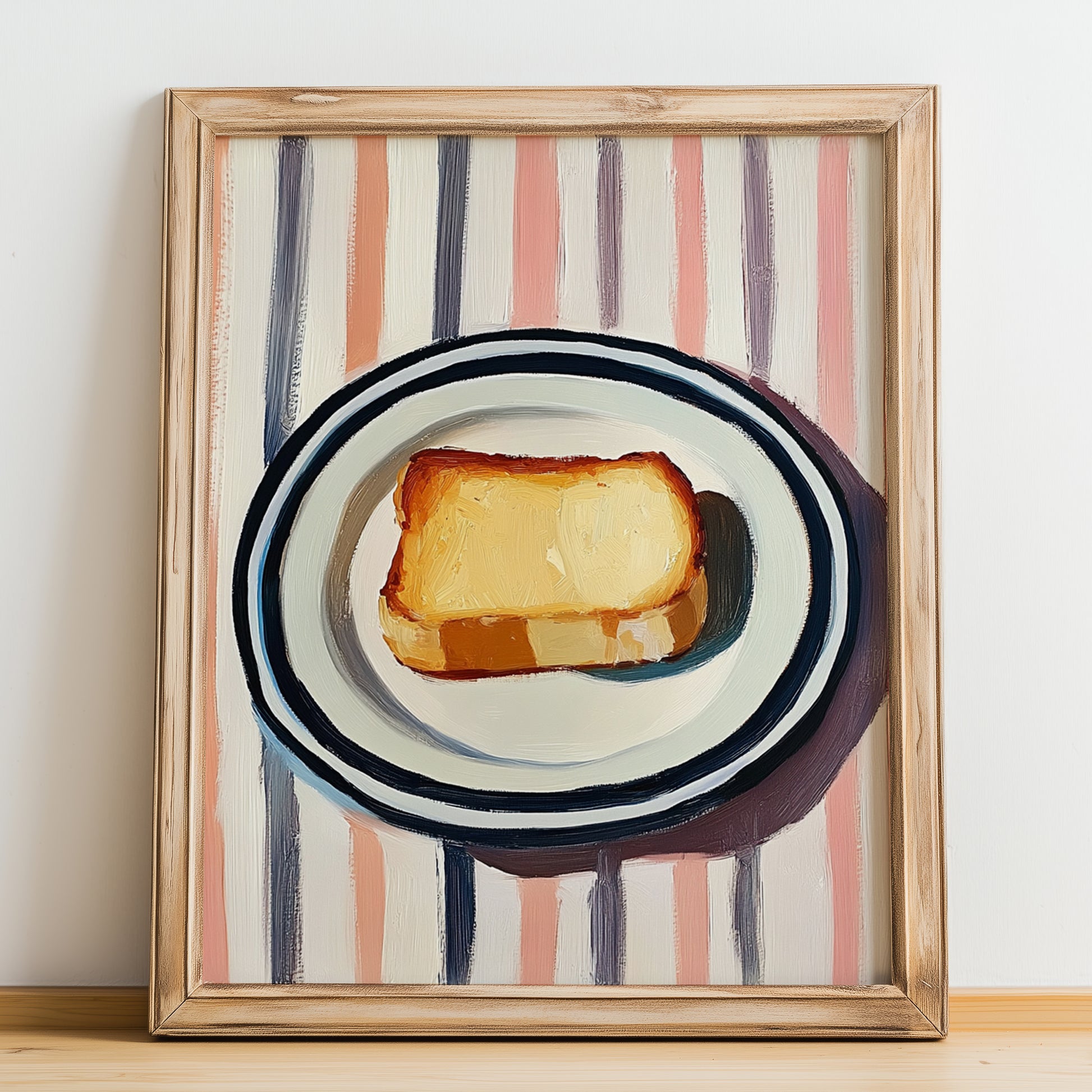 Toast – on Striped Tablecloth, British Food Poster, no-text version framed in wood