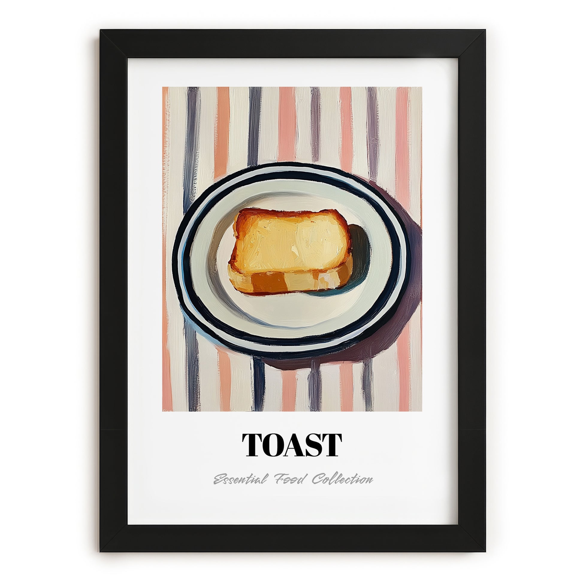 Toast – on Striped Tablecloth, British Food Poster, in sleek black frame