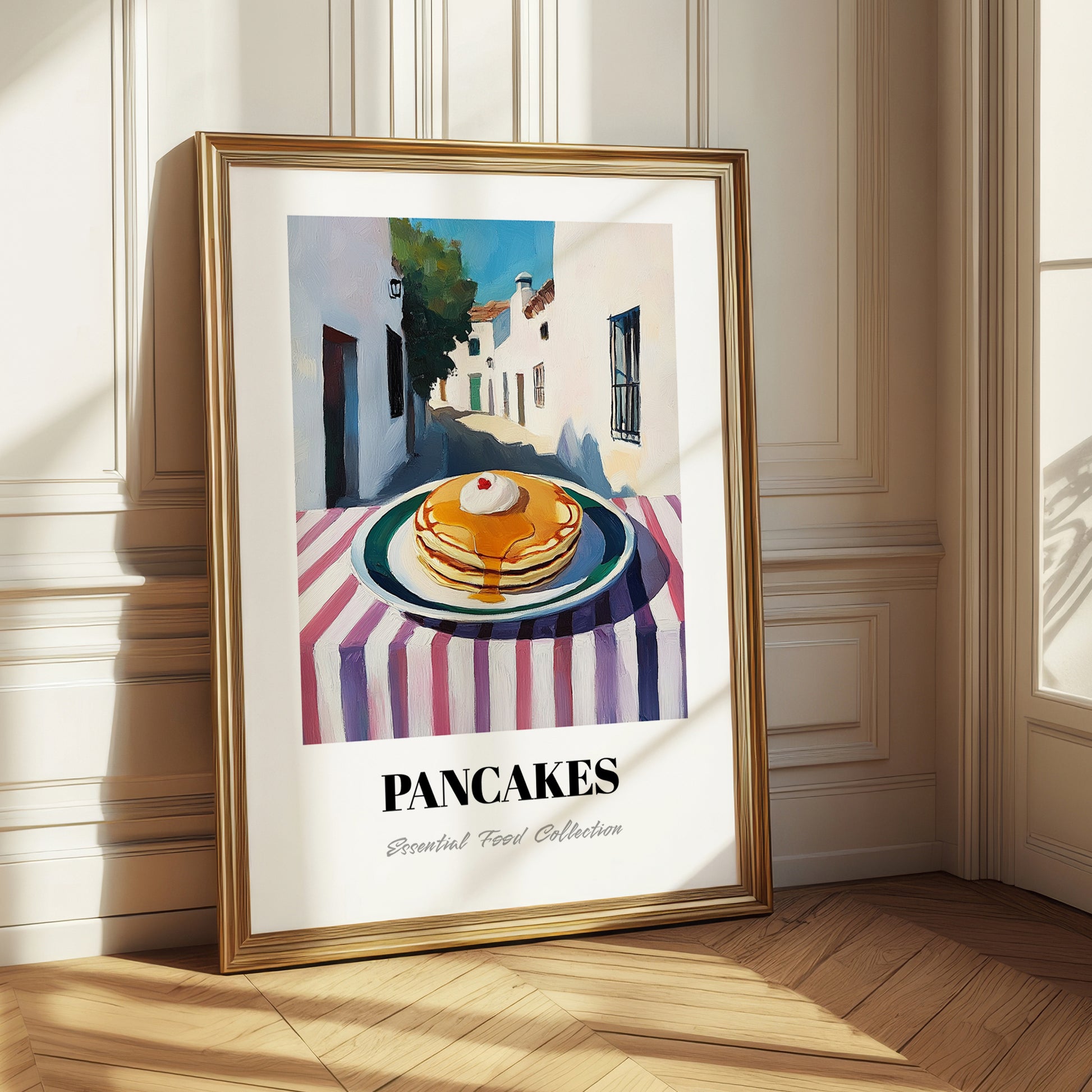 Pancakes – White village Urban Café Scene, American Pastry Illustration 