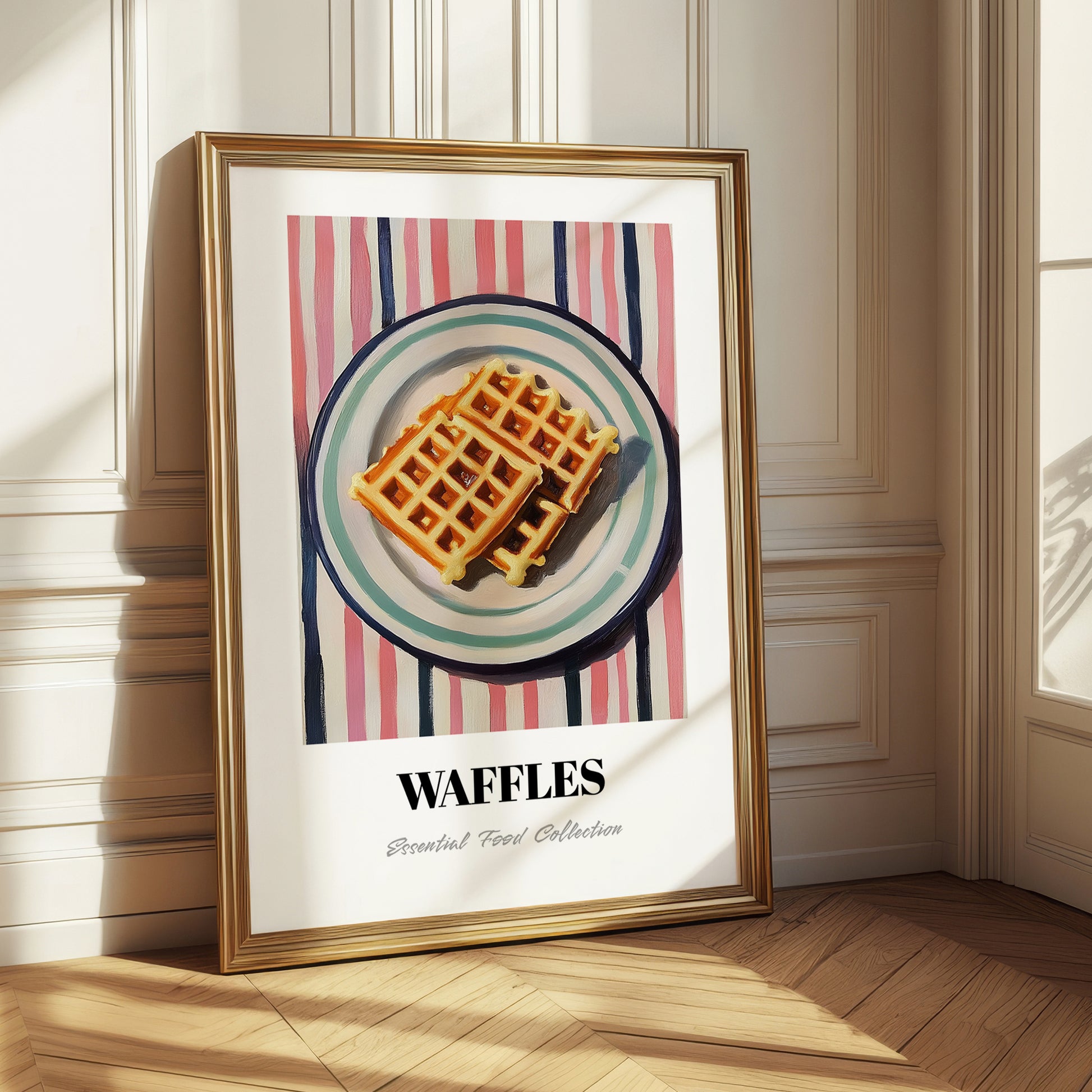 Waffles – on Striped Tablecloth, American Pastry Art 