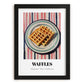 Waffles – on Striped Tablecloth, American Pastry Art, in sleek black frame