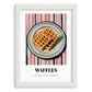 Waffles – on Striped Tablecloth, American Pastry Art, placed in minimal white frame