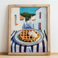 Waffles – White village Urban Café Scene, American Pastry Still Life, no-text version framed in wood