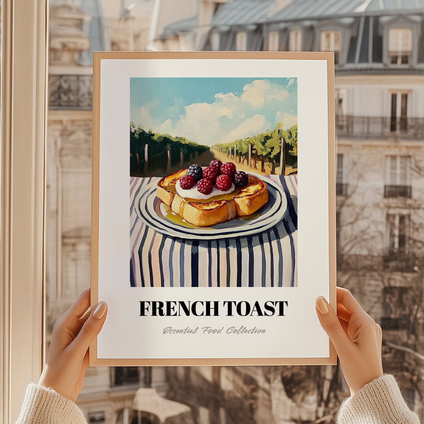 French Toast – Hillside Café View, French Food Painting, styled in a charming Paris street view