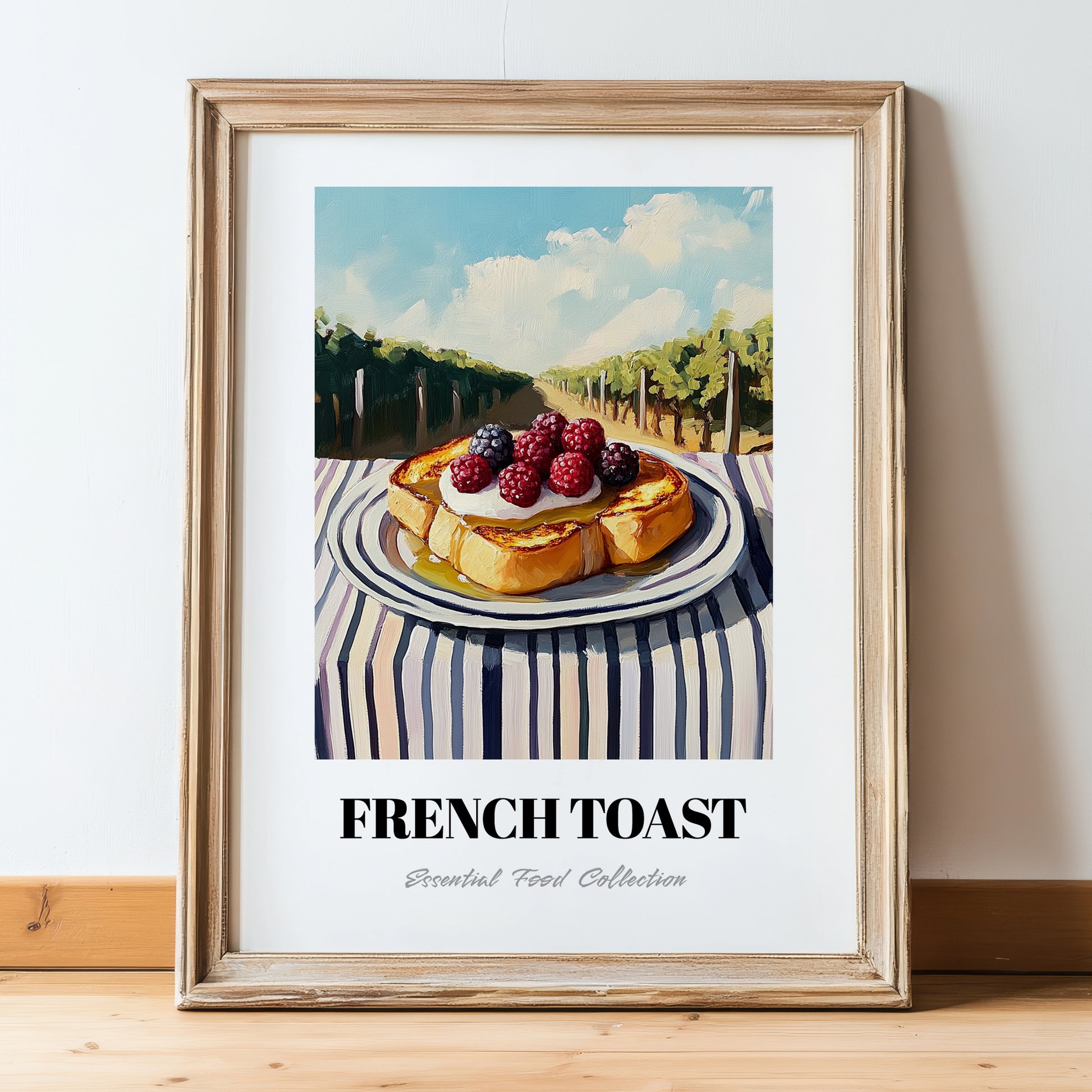 French Toast – Hillside Café View, French Food Painting, in wooden frame leaning on the floor
