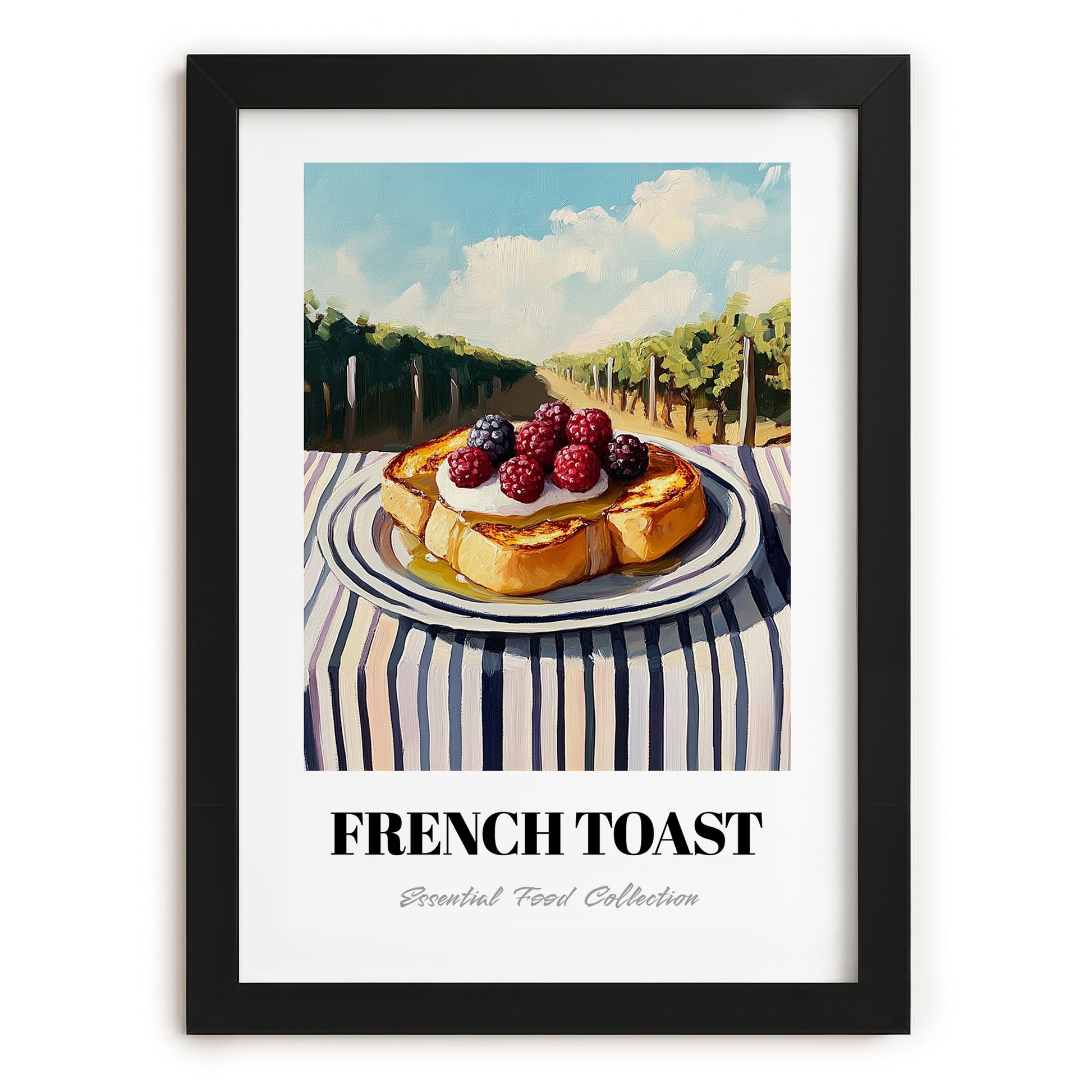 French Toast – Hillside Café View, French Food Painting, in sleek black frame