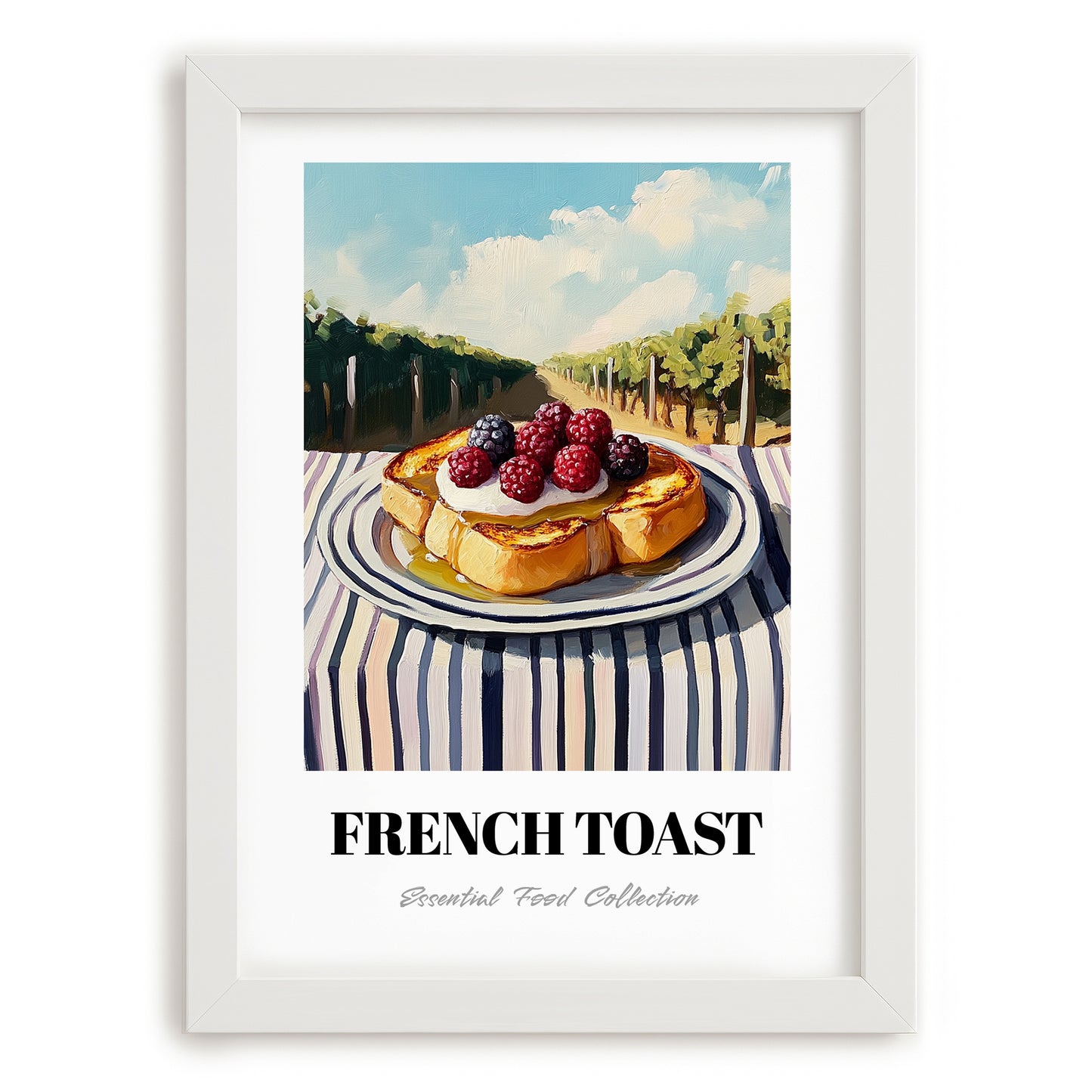 French Toast – Hillside Café View, French Food Painting, placed in minimal white frame