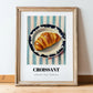 Croissant – on Striped Tablecloth, French French Pastry Art, in wooden frame leaning on the floor