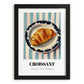 Croissant – on Striped Tablecloth, French French Pastry Art, in sleek black frame