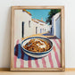 Granola – White village Street Café Scene, American Food Wall Decor, no-text version framed in wood