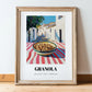 Granola – White village Urban Café Scene, American Food Wall Decor, in wooden frame leaning on the floor