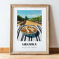 Granola #6 – Hilltop Table Scene, American Food Painting, in wooden frame leaning on the floor