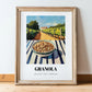 Granola #8 – Hillside Café View, American Food Illustration, in wooden frame leaning on the floor