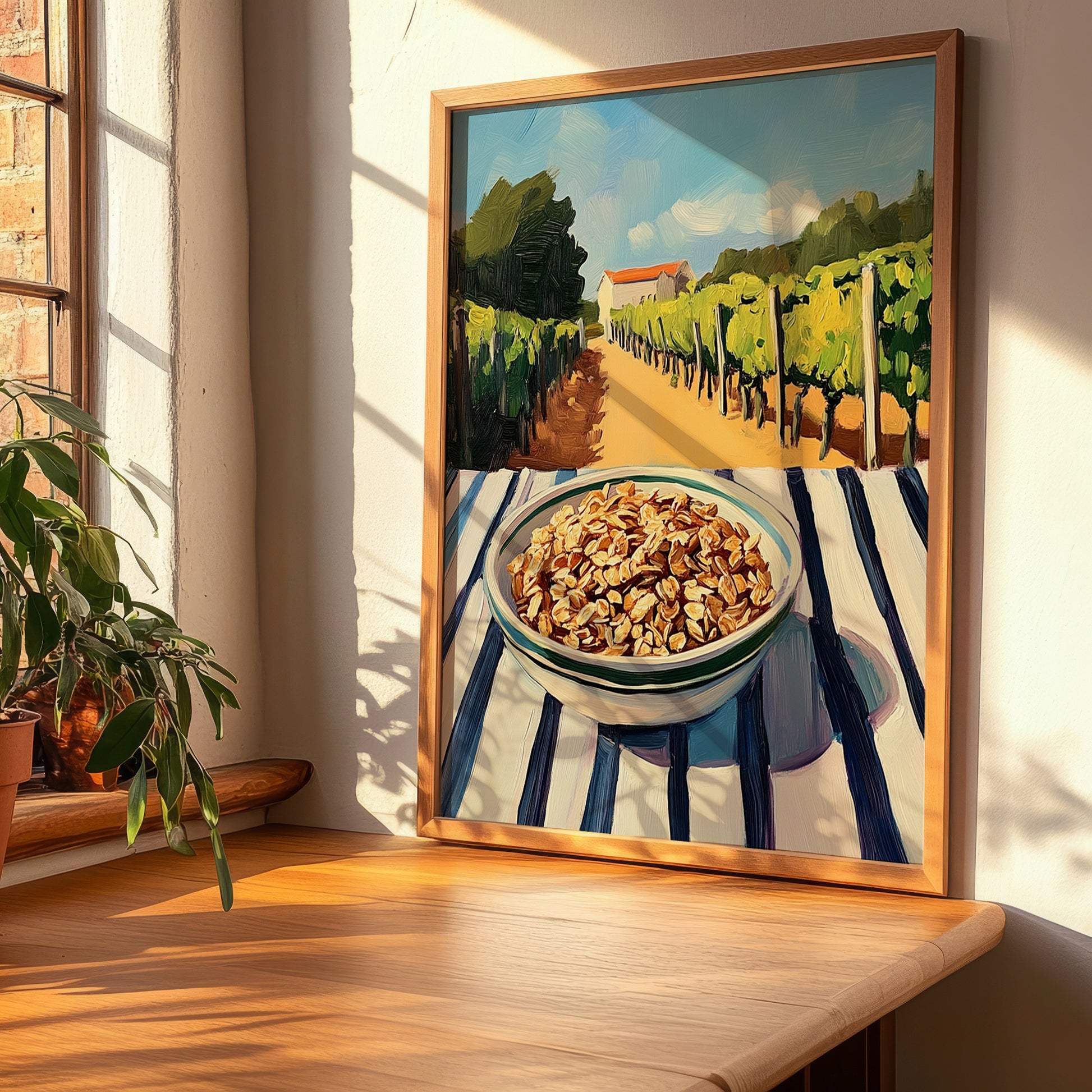 Granola #8 – Hillside Café View, American Food Illustration, clean layout with no caption