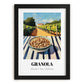 Granola #8 – Hillside Café View, American Food Illustration, in sleek black frame