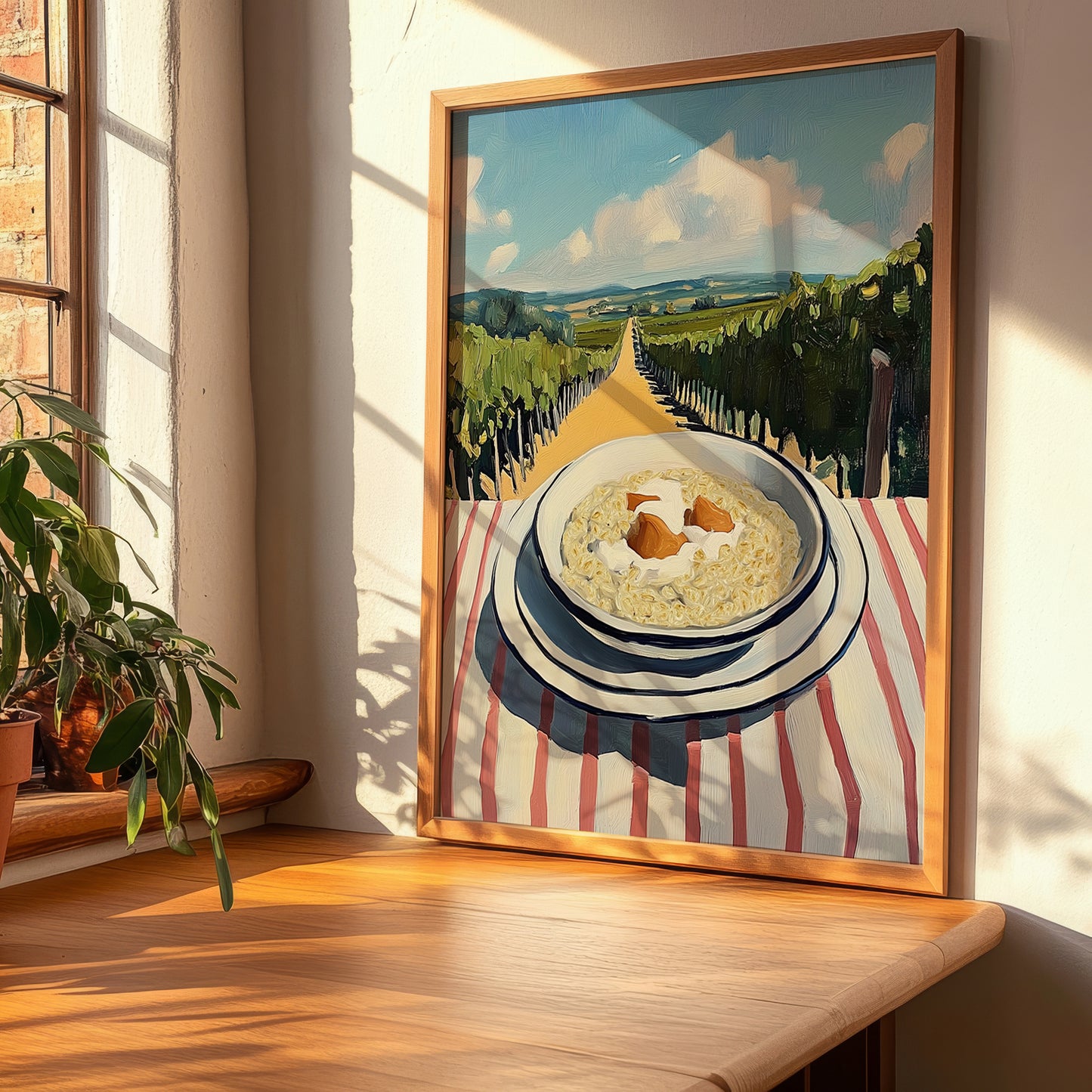 Porridge – Hillside Café View, British Food Illustration, clean layout with no caption