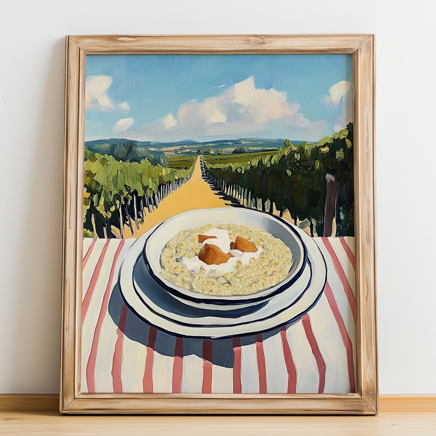 Porridge – Hillside Café View, British Food Illustration, no-text version framed in wood