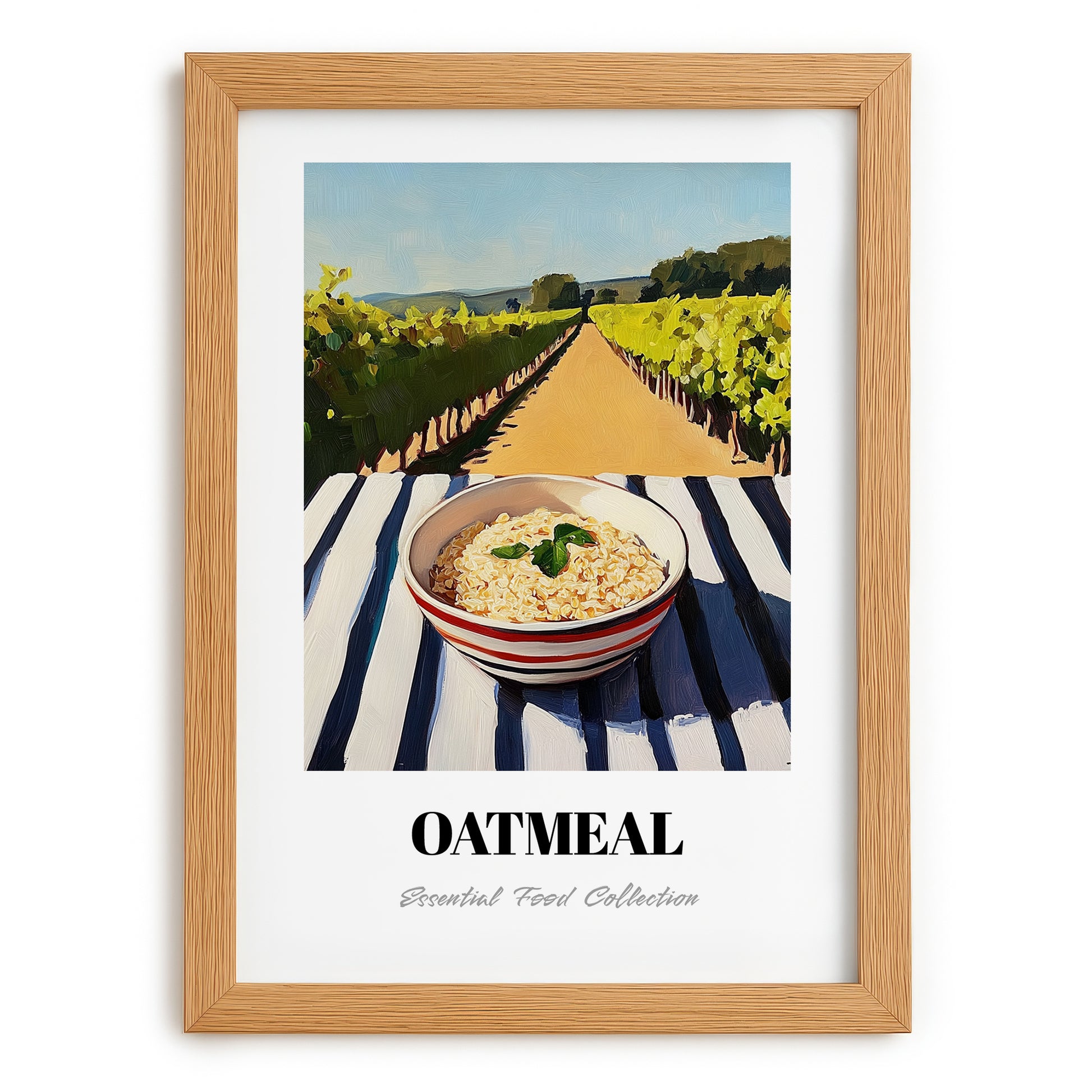 Oatmeal – Hilltop Table Scene, American Food Wall Art, set in oak frame
