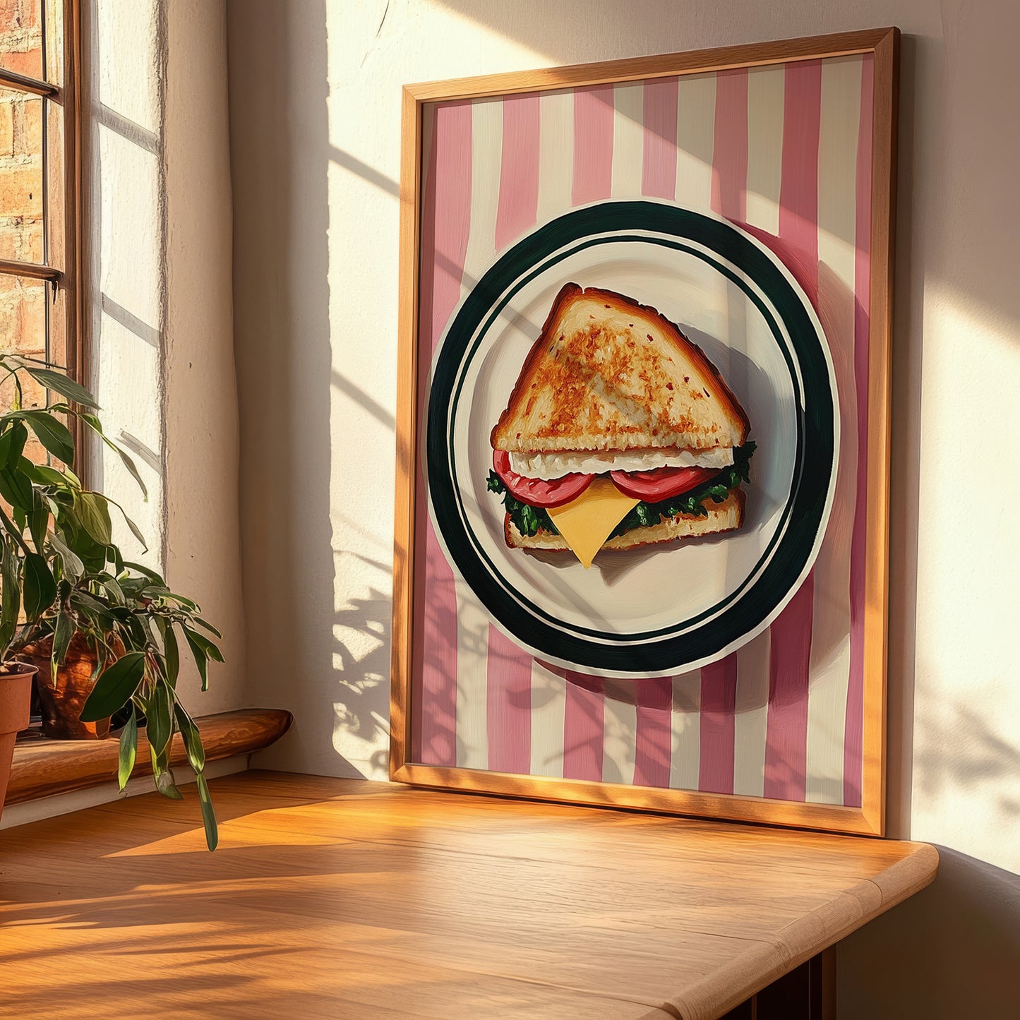 Sandwich – on Striped Tablecloth, British Food Still Life, clean layout with no caption