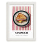 Sandwich – on Striped Tablecloth, British Food Still Life, placed in minimal white frame