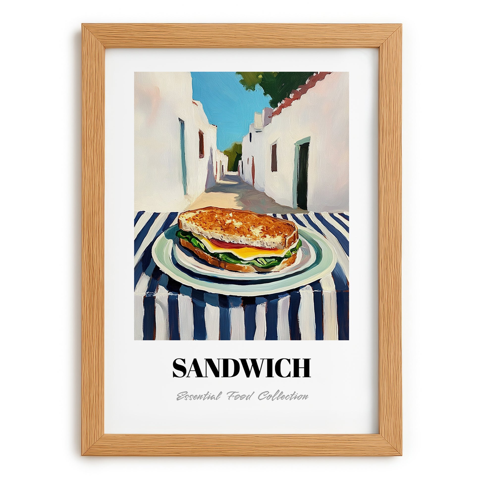 Sandwich – White village Urban Café Scene, British Food Painting, set in oak frame