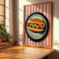 Hot Dog – on Striped Tablecloth, American Food Print, clean layout with no caption