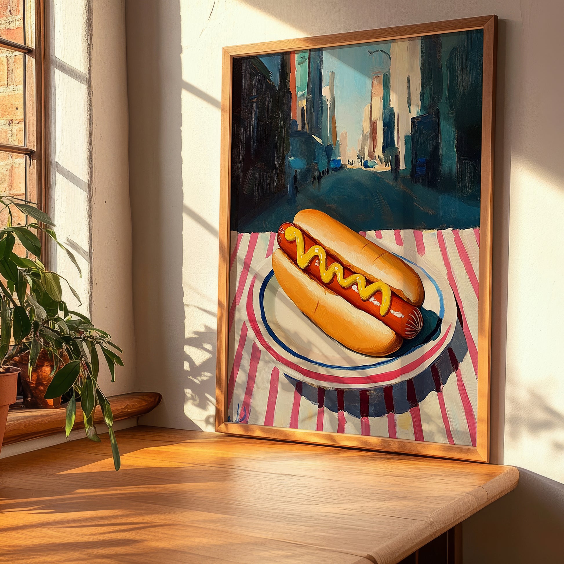 Hot Dog – New York Street Café Scene, American Food Still Life, clean layout with no caption
