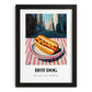 Hot Dog – New York Street Café Scene, American Food Still Life, in sleek black frame