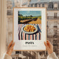 Pasta – Hilltop Café Scene, Italian Pasta Painting, styled in a charming Paris street view