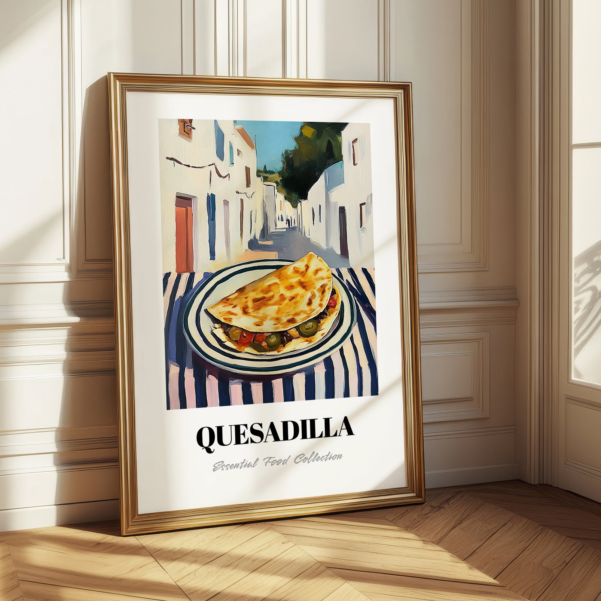 Quesadilla – White village Café on the Corner, Mexican Cheese Wall Art 